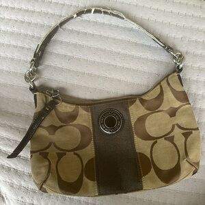 Coach Tan and Brown Signature Shoulder Bag